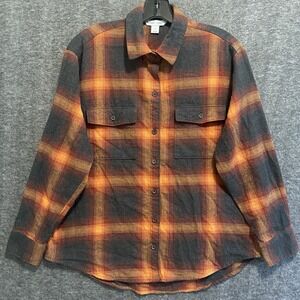 Old‎ Navy Evermore Swiftie Flannel Top Womens M Orange Plaid The Boyfriend Shirt